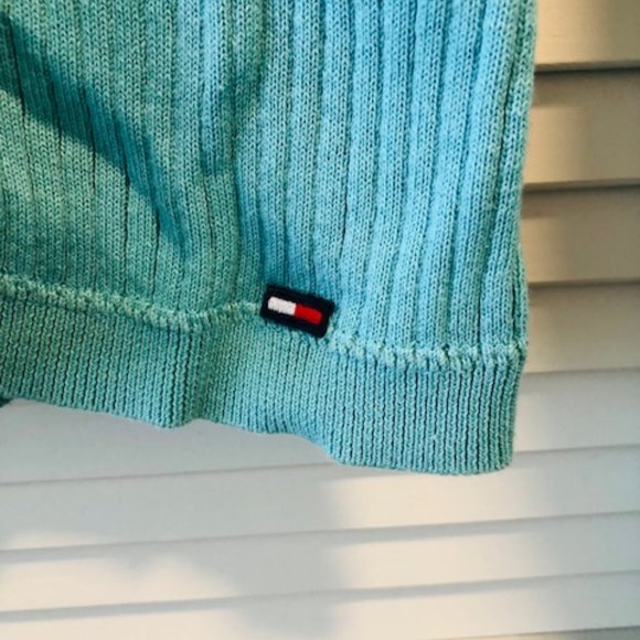 Tommy Jeans Cardigan 100% Cotton Colorblock Aqua Yellow Crewneck S / P - Picture 3 of 5